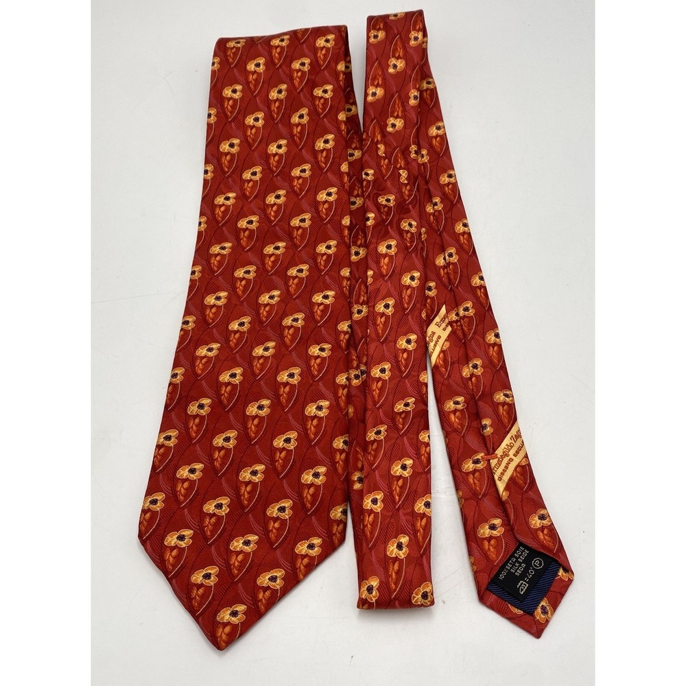 Ermenegildo‎ Zegna Mens Woven 100% Silk Neck Tie Red Orange Floral
